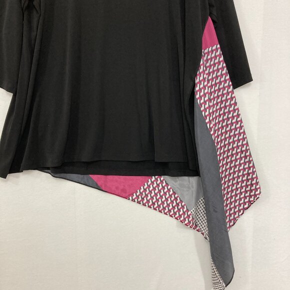 Alfani size 3X Black Multi Abstract Artsy Asymmetric Stretch Knit Top - Picture 10 of 11